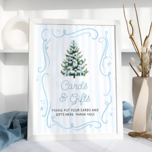 Blaue Weihnachts-Babyshower-Karten und Geschenke Poster