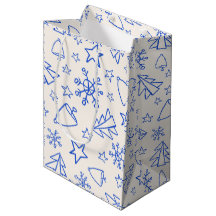 Blaue Weihnachts-Doodle-Geschenktasche