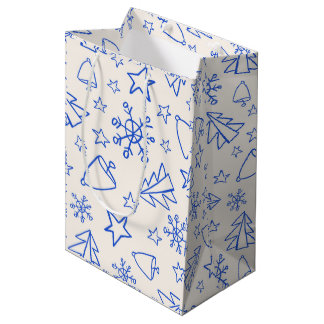 Blaue Weihnachts-Doodle-Geschenktasche Mittlere Geschenktüte