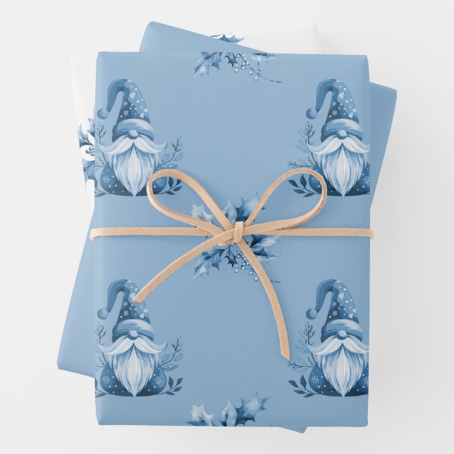 Blaue Weihnachts-Gnome Geschenkpapier Set (Beispiel)