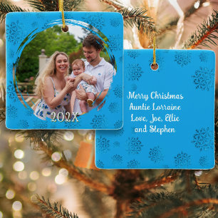 Blaue Weihnachts-Pinselstrich-Rahmen-Foto-Verzieru Keramikornament