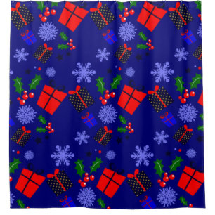 blaue Weihnachts-Schneeflocken Stechpalme Duschvorhang