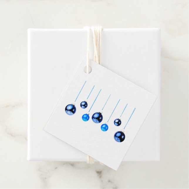 Blaue Weihnachtsbällchen Foto mit Text Geschenkanhänger (Beispiel)
