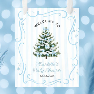 Blaue Weihnachtsbaum-Baby-Shower-Willkommen Poster
