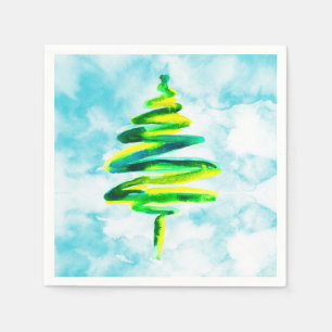 Blaue Weihnachtsbaume abstrakte Wasserfarbe Napkin Serviette