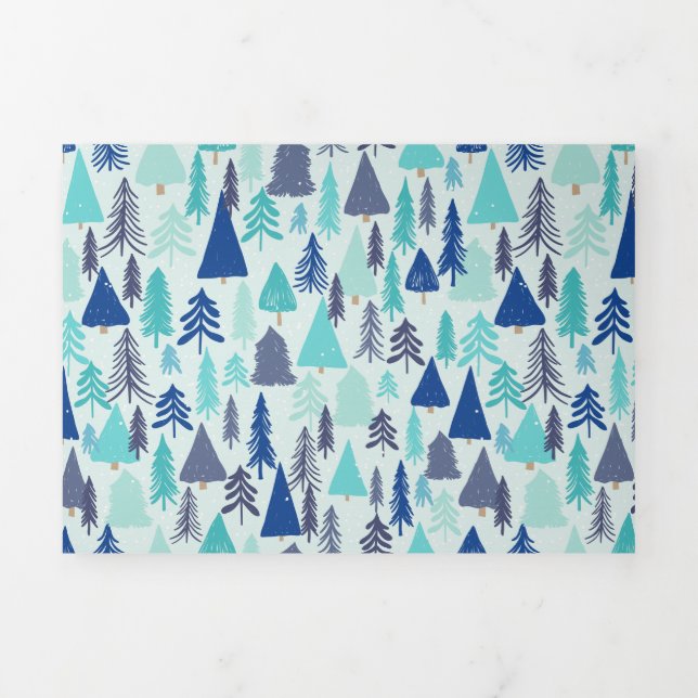 Blaue Weihnachtsbäume in einem Evergreen Forest Dreifach Gefaltete Urlaubskarte (Cover)