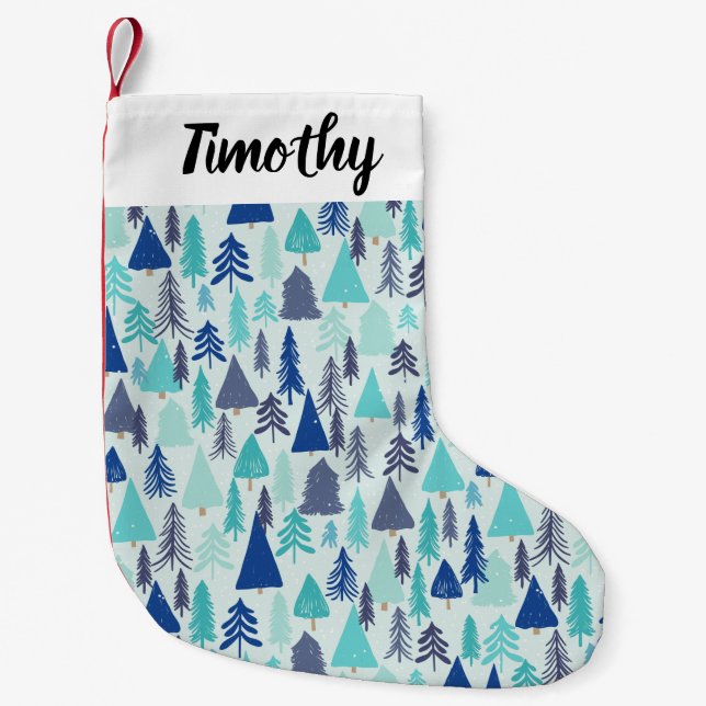 Blaue Weihnachtsbäume in einem Evergreen Forest Kleiner Weihnachtsstrumpf (Vorderseite)