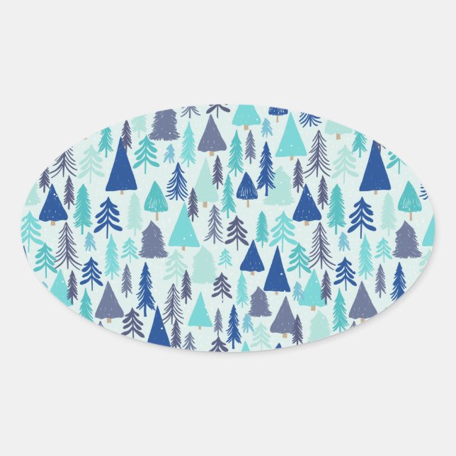 Blaue Weihnachtsbäume in einem Evergreen Forest Ovaler Aufkleber (Vorderseite)