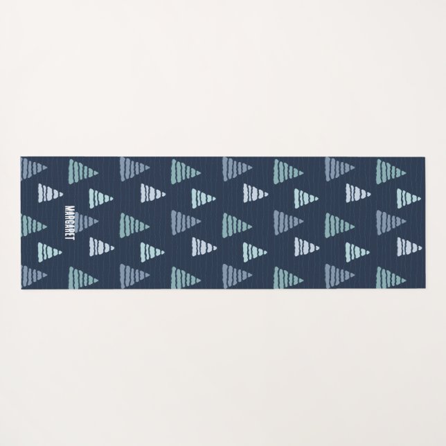 Blaue Weihnachtsbäume mit Perlen-Strings-Muster Yogamatte (Rückseite (Horizontal))