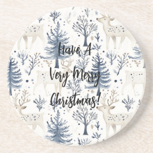 Blaue Weihnachtsbäume Weiße Hirsche Getränkeuntersetzer