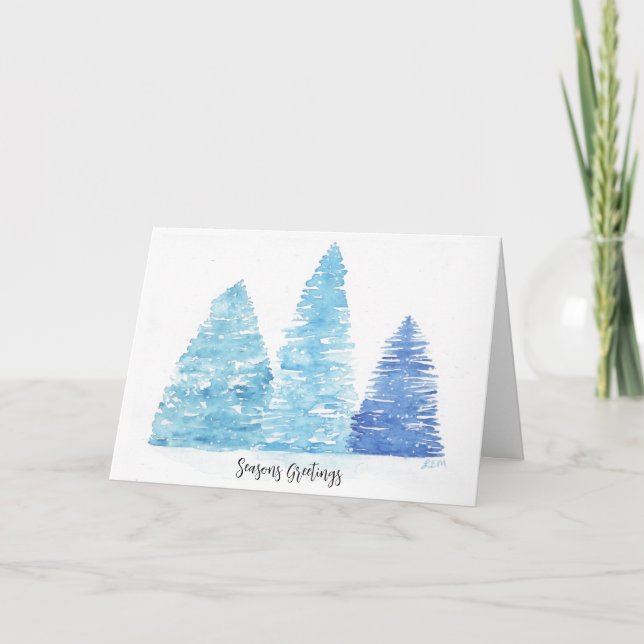 Blaue Weihnachtsbaumen Karte (Vorderseite)