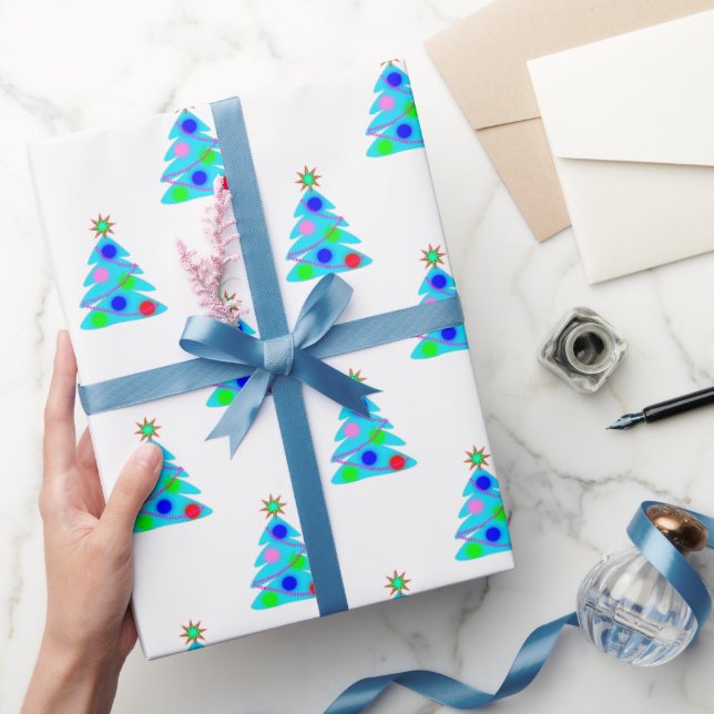 Blaue Weihnachtsbaummuster anpassbar Geschenkpapier (Schenken)