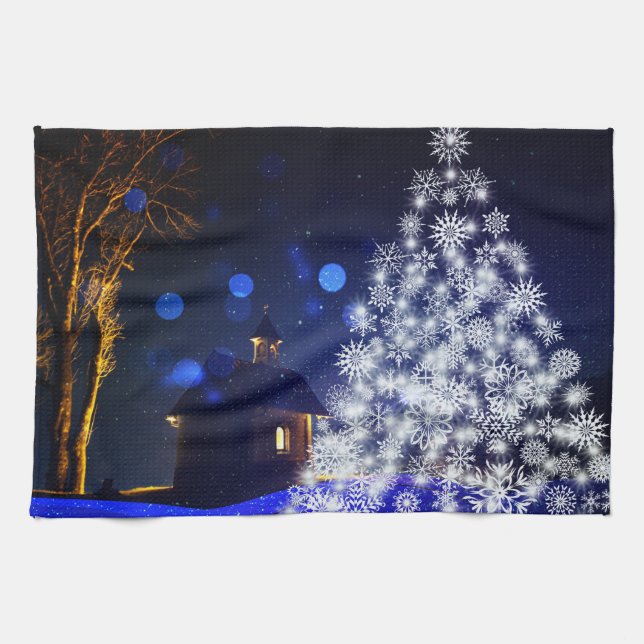 Blaue Weihnachtsbaumtage Geschirrtuch (Horizontal)