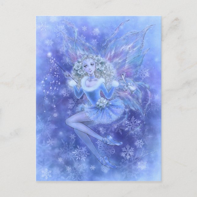 Blaue Weihnachtsfee-Postkarte Feiertagspostkarte (Vorderseite)