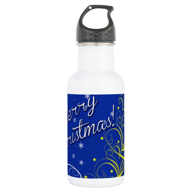 Blaue Weihnachtsfeier Edelstahlflasche (Vorderseite)