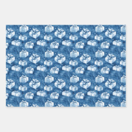 Blaue Weihnachtsfeier Geschenkpapier Set