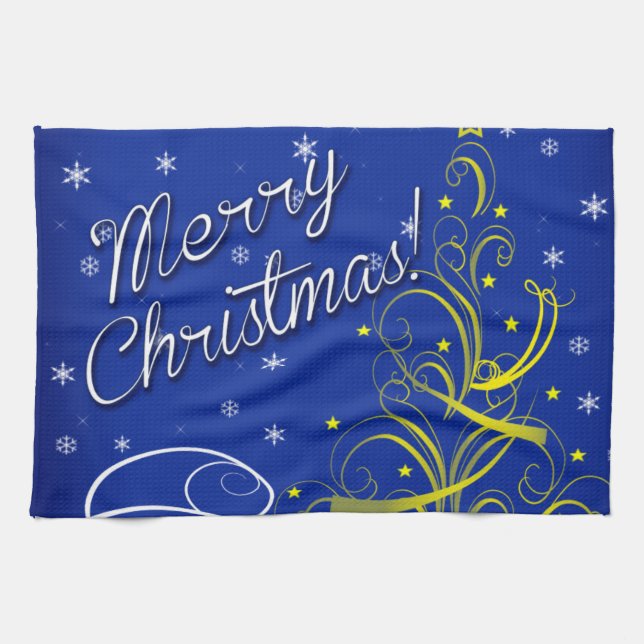 Blaue Weihnachtsfeier Handtuch (Horizontal)