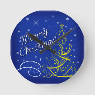 Blaue Weihnachtsfeier Runde Wanduhr