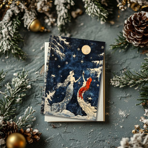 Blaue Weihnachtskarte im Vintage-Stil mit Meerjung Feiertagskarte