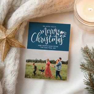 Blaue Weihnachtskarten - Foto der Familie Weihnach Postkarte
