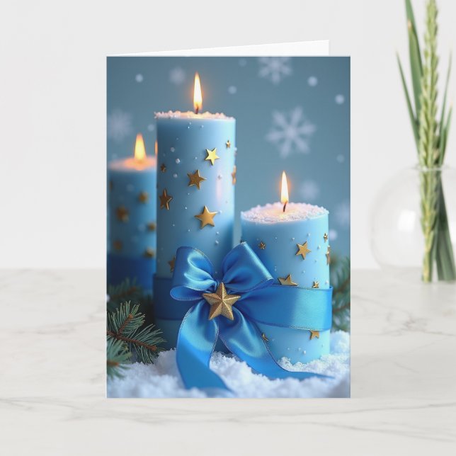 Blaue Weihnachtskerzen Karte (Vorderseite)