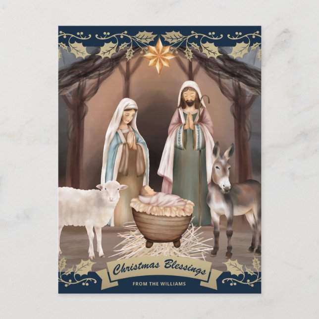 Blaue Weihnachtskrippe Christliches Weihnachten (Vorderseite)