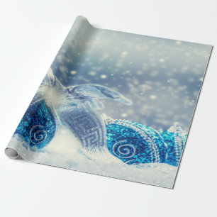 Blaue Weihnachtskugeln Schnee Geschenkpapier