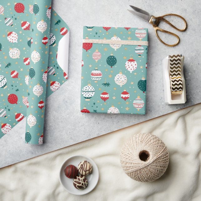 Blaue Weihnachtsschmuck Cartoon Pattern Geschenkpapier (Kunsthandwerk)