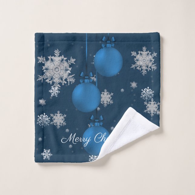 Blaue Weihnachtsschmuck Handtuch Set (Waschlappen)