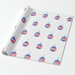 Blaue Weihnachtsschmuck mit der Flagge Puerto Rico Geschenkpapier