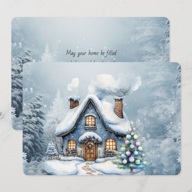 Blaue Weihnachtsschnee-Winterszene-Haus (Vorne/Hinten)