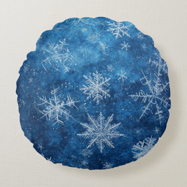Blaue Weihnachtsschneeflocke Rundes Kissen (Vorderseite)