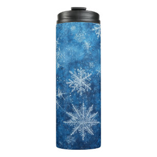 Blaue Weihnachtsschneeflocke Thermosbecher