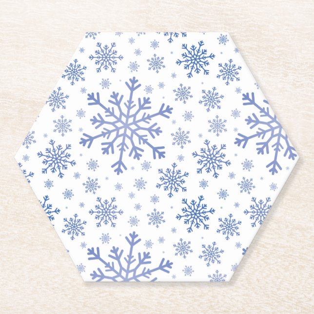 Blaue Weihnachtsschneeflocken im Winter Weiß Untersetzer (Vorderseite)