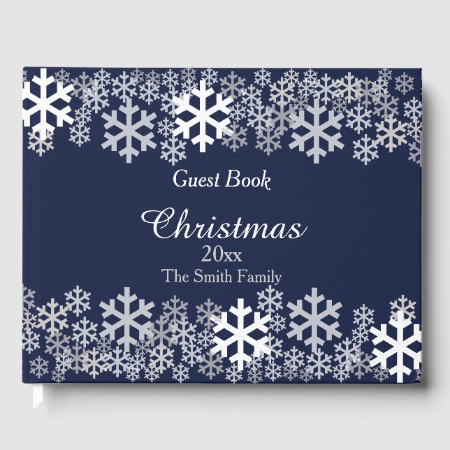 Blaue Weihnachtsschneeflocken Muster Gästebuch (Vorderseite)