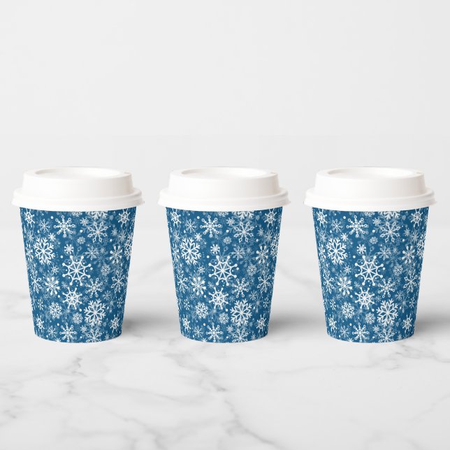 Blaue Weihnachtsschneeflocken-Muster Pappbecher (Multi)