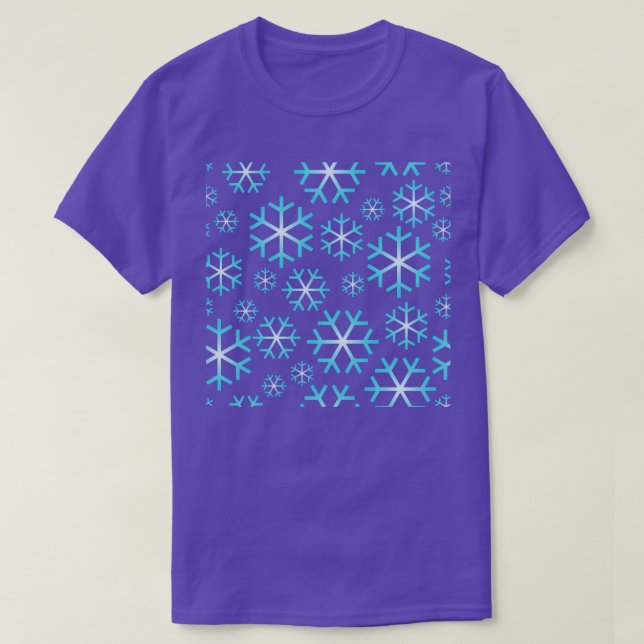Blaue Weihnachtsschneeflocken Muster T-Shirt (Design vorne)