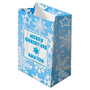 Blaue Weihnachtsschneeflocken Personalisiert Kinde Mittlere Geschenktüte