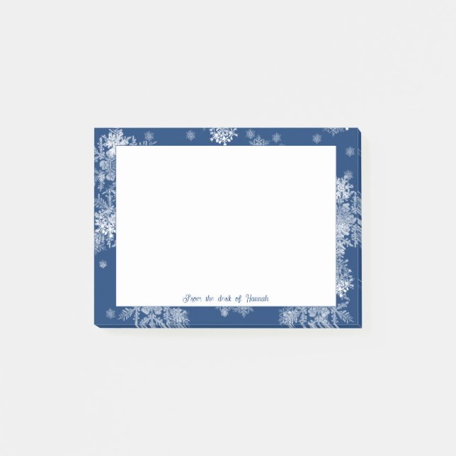 Blaue Weihnachtsschneeflocken - Personalisierte Hi Post-it Klebezettel (Vorderseite)