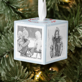 Blaue Weihnachtsschneeflocken und Schwarzweiß-Bild Würfelornament
