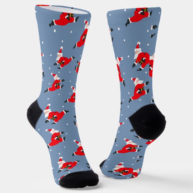 Blaue Weihnachtssocken mit Red Dancing Santa's Socken (Gewinkelt)