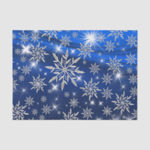 Blaue Weihnachtssterne mit weißem Eiskristall Seidenpapier