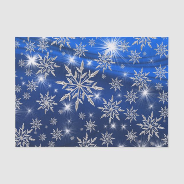 Blaue Weihnachtssterne mit weißem Eiskristall Seidenpapier (Vorderseite)