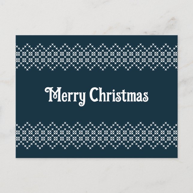 Blaue Weihnachtsstickerei nordische Strickwaren Postkarte (Vorderseite)