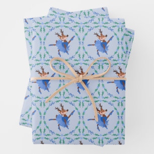 Blaue Weihnachtstänzerin das Rentier-Ballerina Geschenkpapier Set
