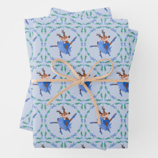 Blaue Weihnachtstänzerin das Rentier-Ballerina Geschenkpapier Set