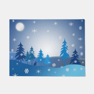 Blaue Weihnachtswinterszene Fußmatte