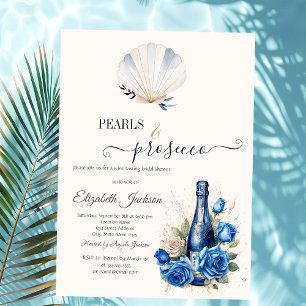 Blaue Weinrosen Muscheln Perlen & Prosecco Einladung