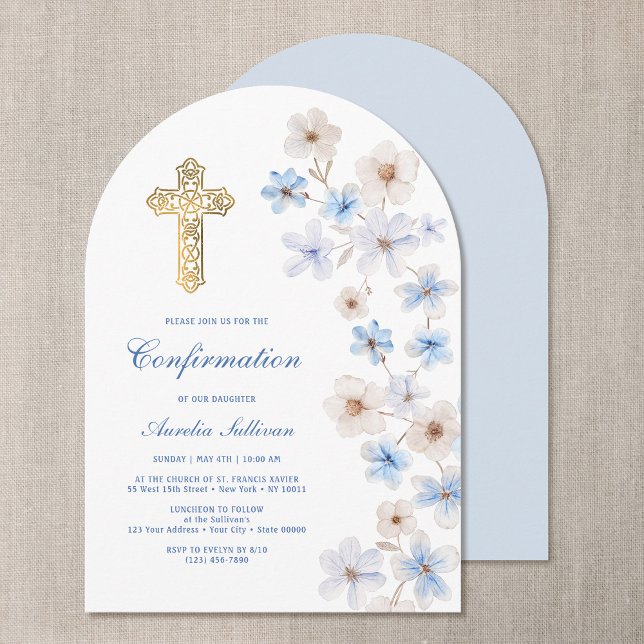 Blaue Weiße Anemonen Bogen Konfirmation Einladung (Von Creator hochgeladen)