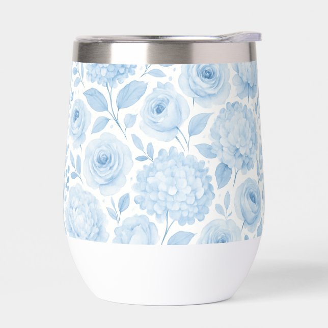Blaue weiße Aquarell-Blumenmuster (Links)
